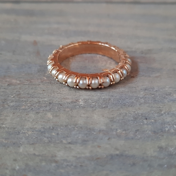 Vintage 18K Yellow Gold Custom Cultured Pearl Eternity Band Ring - Picture 1 of 12